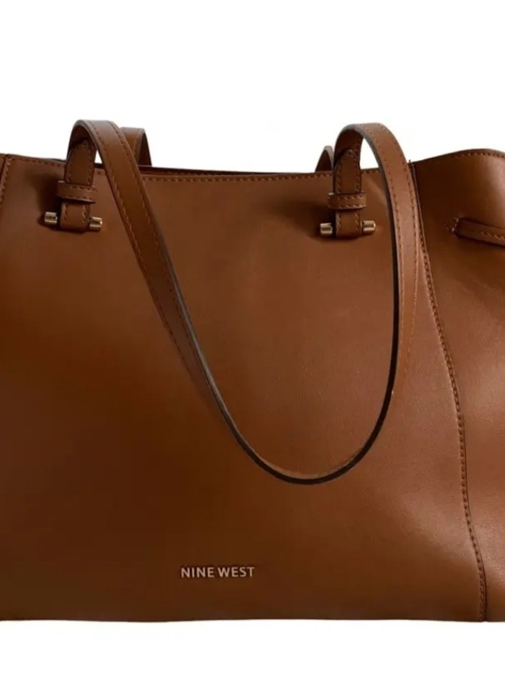 Nine West Brown Leather Tote with Slim Straps